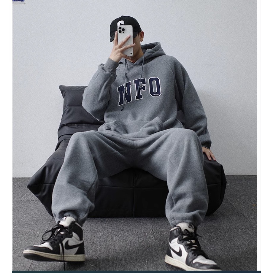 Bộ Nỉ Thể Thao Hoodie Phối Chữ NFO Sành Điệu, Chất Liệu Nỉ Ngoại Mềm Mịn Thấm Hút Mồ Hôi Cực Tốt