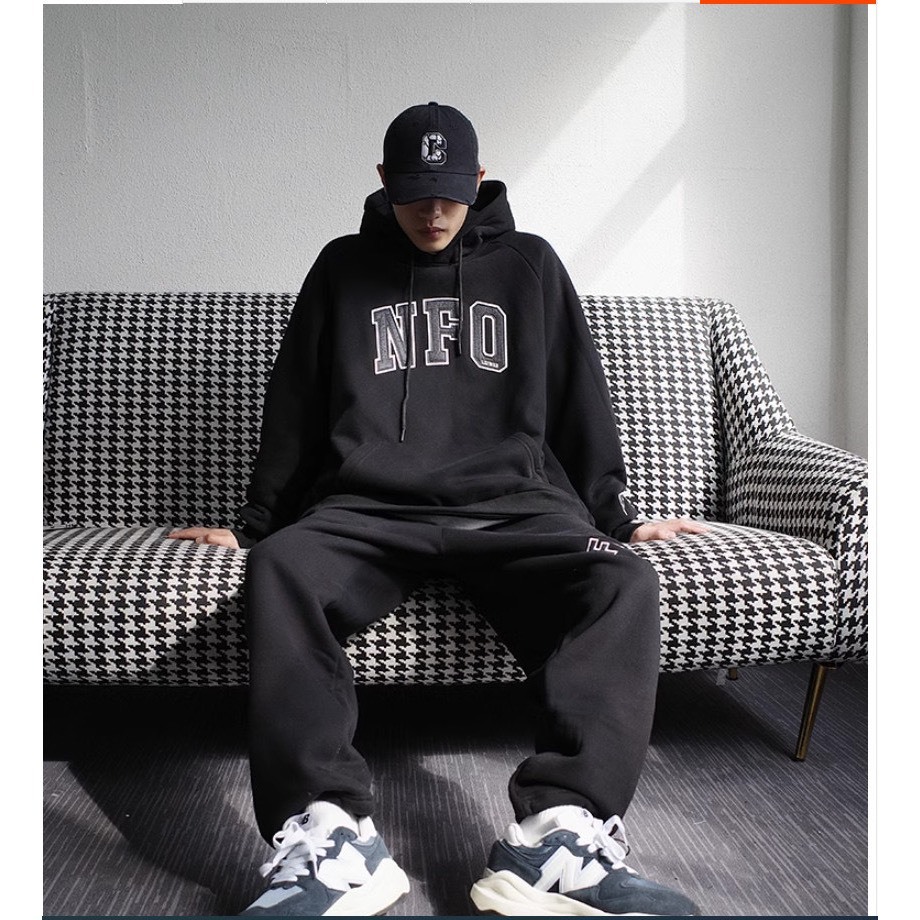 Bộ Nỉ Thể Thao Hoodie Phối Chữ NFO Sành Điệu, Chất Liệu Nỉ Ngoại Mềm Mịn Thấm Hút Mồ Hôi Cực Tốt