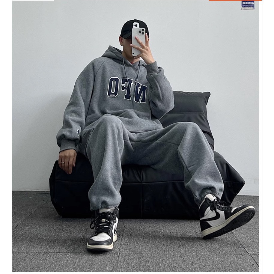Bộ Nỉ Thể Thao Hoodie Phối Chữ NFO Sành Điệu, Chất Liệu Nỉ Ngoại Mềm Mịn Thấm Hút Mồ Hôi Cực Tốt