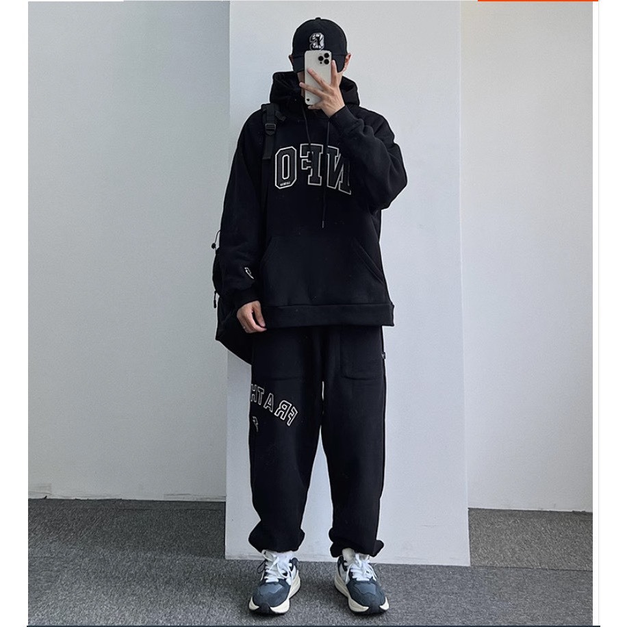 Bộ Nỉ Thể Thao Hoodie Phối Chữ NFO Sành Điệu, Chất Liệu Nỉ Ngoại Mềm Mịn Thấm Hút Mồ Hôi Cực Tốt