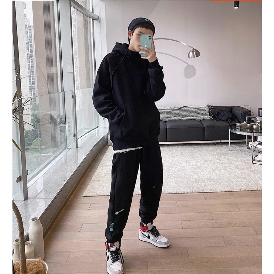Bộ Nỉ Thể Thao Hoodie Phối Mũ Sành Điệu, Chất Liệu Nỉ Ngoại Mềm Mịn Thấm Hút Mồ Hôi Cực Tốt