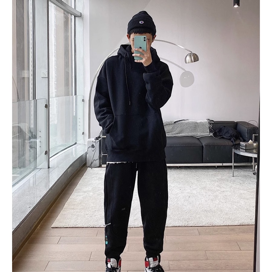 Bộ Nỉ Thể Thao Hoodie Phối Mũ Sành Điệu, Chất Liệu Nỉ Ngoại Mềm Mịn Thấm Hút Mồ Hôi Cực Tốt