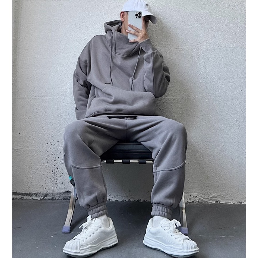 Bộ Nỉ Thể Thao Hoodie Phối Mũ Sành Điệu, Chất Liệu Nỉ Ngoại Mềm Mịn Thấm Hút Mồ Hôi Cực Tốt