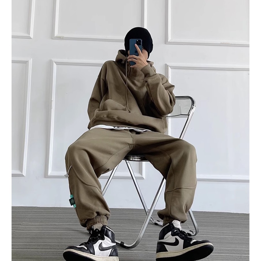 Bộ Nỉ Thể Thao Hoodie Phối Mũ Sành Điệu, Chất Liệu Nỉ Ngoại Mềm Mịn Thấm Hút Mồ Hôi Cực Tốt