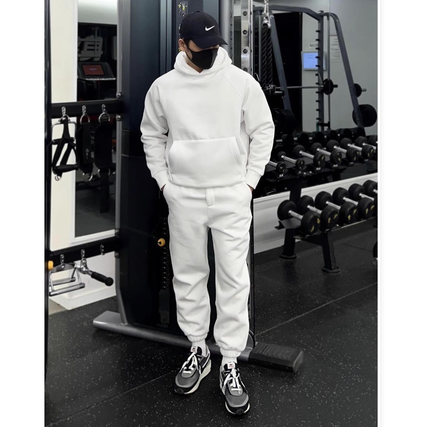 Bộ Nỉ Thể Thao Hoodie Phối Mũ Kèm Dây Rút  Sành Điệu, Chất Liệu Nỉ Ngoại Mềm Mịn Thấm Hút Mồ Hôi Cực Tốt