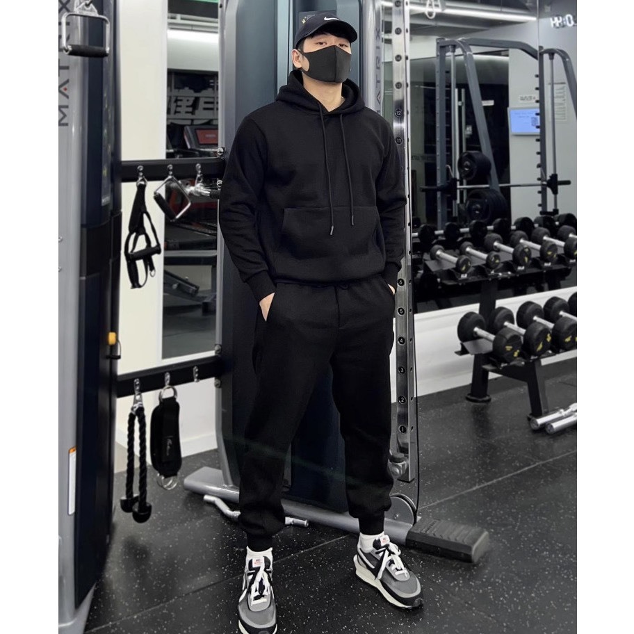 Bộ Nỉ Thể Thao Hoodie Phối Mũ Kèm Dây Rút  Sành Điệu, Chất Liệu Nỉ Ngoại Mềm Mịn Thấm Hút Mồ Hôi Cực Tốt