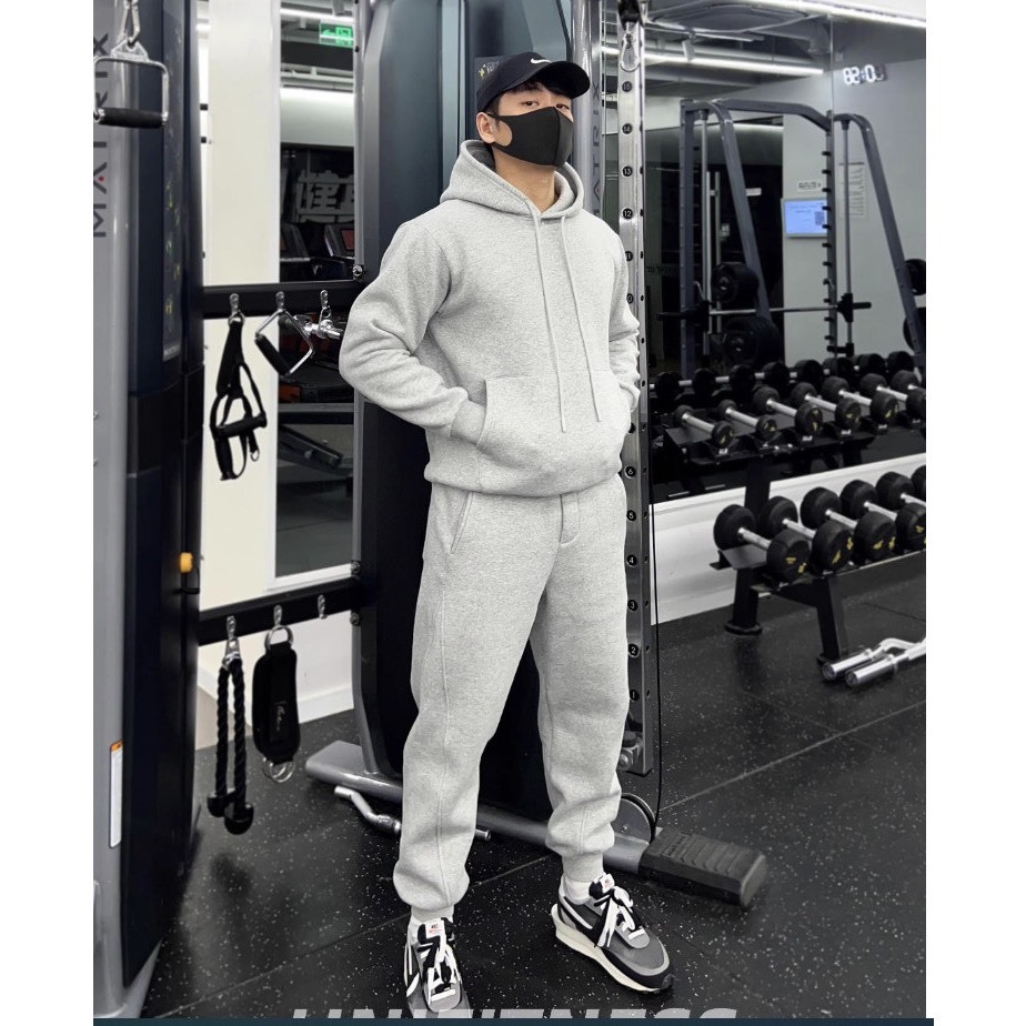 Bộ Nỉ Thể Thao Hoodie Phối Mũ Kèm Dây Rút  Sành Điệu, Chất Liệu Nỉ Ngoại Mềm Mịn Thấm Hút Mồ Hôi Cực Tốt