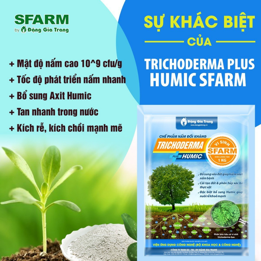 Nấm Đối Kháng Trichoderma Plus Humic SFARM (Bao 1kg) - Bổ sung vi sinh ...