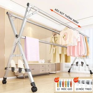 Giàn Phơi Quần Áo Thông Minh Nhật Bản, Cây Sào Phơi Đồ Gấp Gọn Inox Chịu Tải 150Kg Tện Ích MKS028
