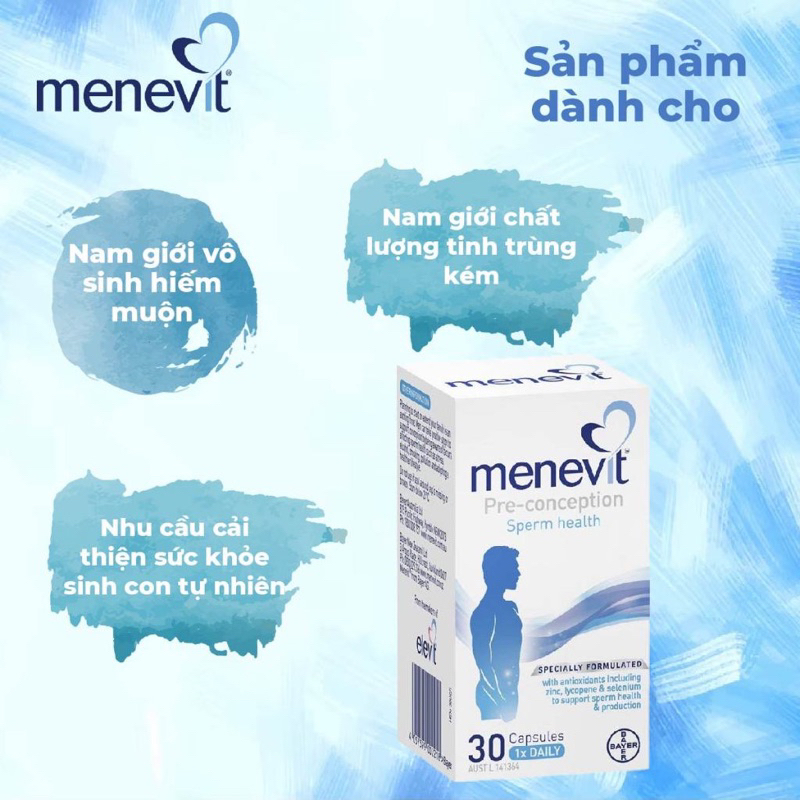 Viên Uống Menevit Nâng Cao Chất Lượng Tinh Trùng Úc 30 viên & 90 viên phục hồi sức khoẻ nam giới