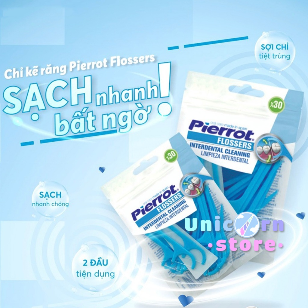 Chỉ Kẽ Răng PIERROT Giảm Hôi Miệng Loại Bỏ Thức Ăn Thừa Ở Kẽ Răng, Ngừa Bệnh Nha Chu, Tăm Chỉ Nha Khoa Flossers 30 Chiếc