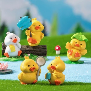 Set 4 vịt lá sen tí hon dễ thương trang trí bàn làm việc, tủ sách, quà tặng, tiểu cảnh