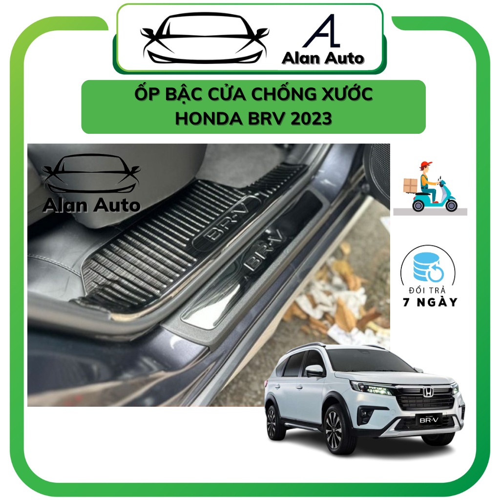 Ốp bậc cửa xe Honda BRV 2023, Nẹp bước chân Chất liệu Titan cao cấp. Bộ 8 miếng chống xước cửa