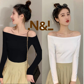 Áo Trễ Vai màu sắc Trắng Đen, Áo Tay Dài Thun Tăm thu đông ôm sát body hợp với đi dạo cực kì sexy, sang chảnh, quý phái