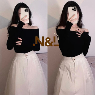 Áo Trễ Vai màu sắc Trắng Đen, Áo Tay Dài Thun Tăm thu đông ôm sát body hợp với đi dạo cực kì sexy, sang chảnh, quý phái