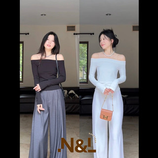 Áo Trễ Vai màu sắc Trắng Đen, Áo Tay Dài Thun Tăm thu đông ôm sát body hợp với đi dạo cực kì sexy, sang chảnh, quý phái