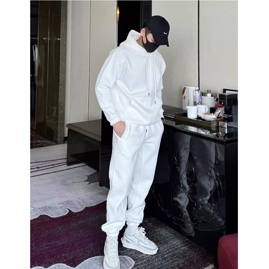 Bộ Nỉ Thể Thao Hoodie Phối Mũ Kèm Dây Rút Sành Điệu, Chất Liệu Nỉ Ngoại Mềm Mịn Thấm Hút Mồ Hôi Cực Tốt