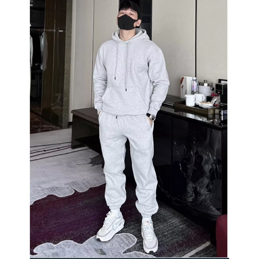 Bộ Nỉ Thể Thao Hoodie Phối Mũ Kèm Dây Rút Sành Điệu, Chất Liệu Nỉ Ngoại Mềm Mịn Thấm Hút Mồ Hôi Cực Tốt