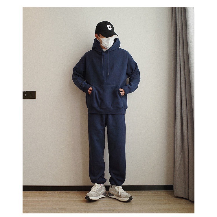 Bộ Nỉ Thể Thao Hoodie Phối Hoạ Tiết Mũ Sành Điệu, Chất Liệu Cotton Ngoại Mềm Mịn Thấm Hút Mồ Hôi Cực Tốt