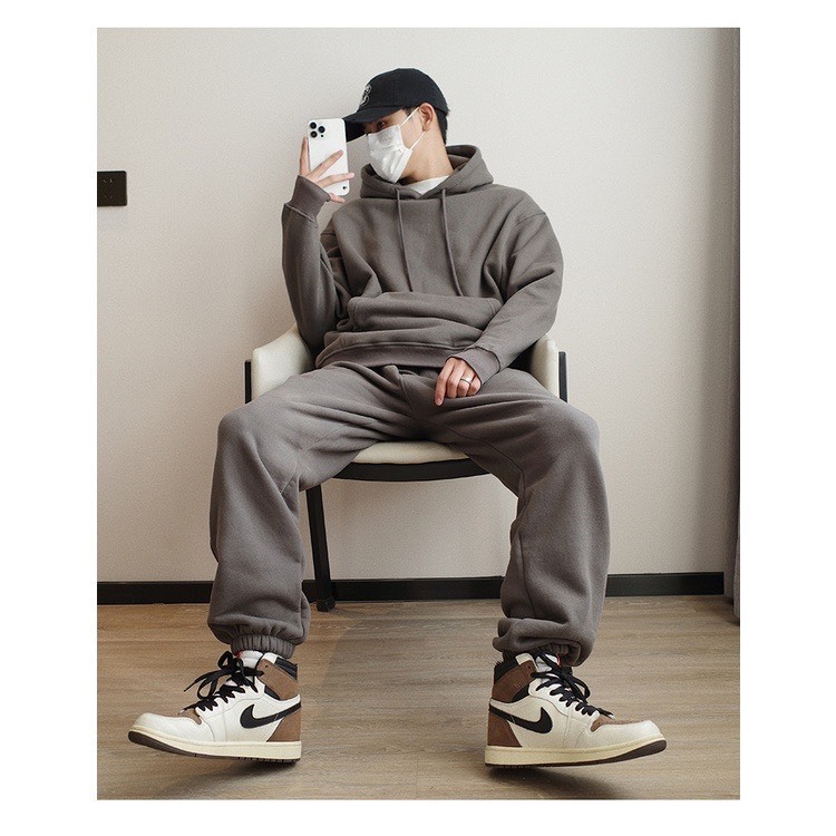 Bộ Nỉ Thể Thao Hoodie Phối Hoạ Tiết Mũ Sành Điệu, Chất Liệu Cotton Ngoại Mềm Mịn Thấm Hút Mồ Hôi Cực Tốt