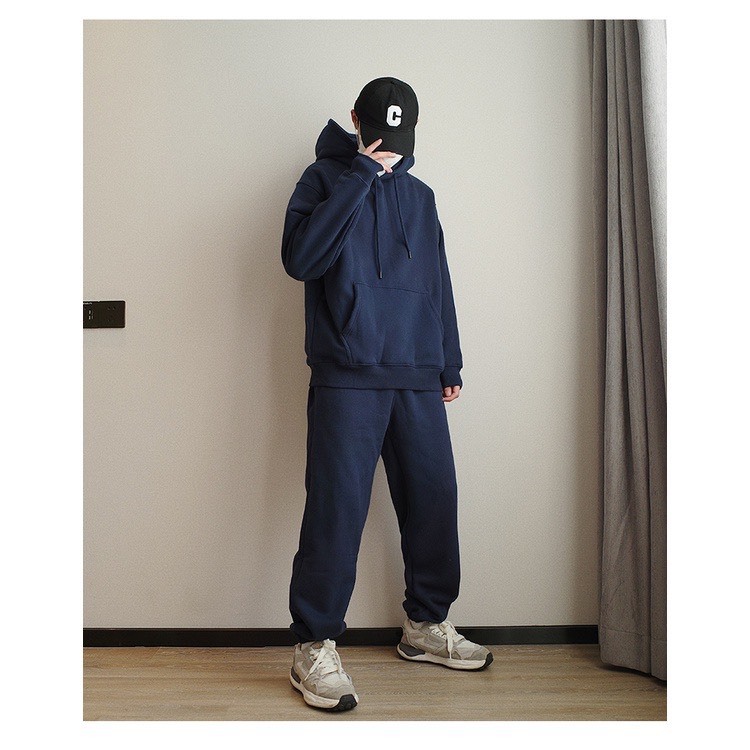 Bộ Nỉ Thể Thao Hoodie Phối Hoạ Tiết Mũ Sành Điệu, Chất Liệu Cotton Ngoại Mềm Mịn Thấm Hút Mồ Hôi Cực Tốt