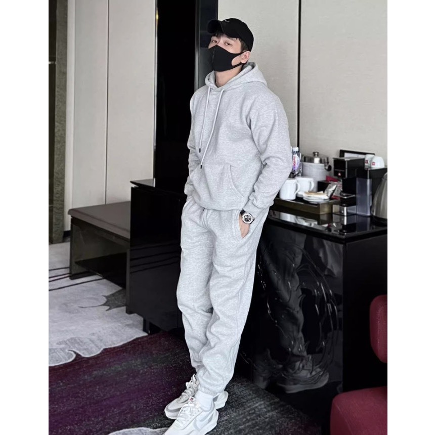 Bộ Nỉ Thể Thao Hoodie Phối Mũ Kèm Dây Rút Sành Điệu, Chất Liệu Nỉ Ngoại Mềm Mịn Thấm Hút Mồ Hôi Cực Tốt