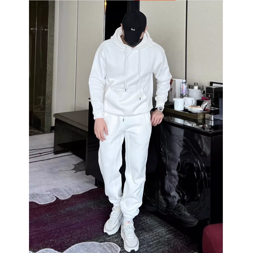 Bộ Nỉ Thể Thao Hoodie Phối Mũ Kèm Dây Rút Sành Điệu, Chất Liệu Nỉ Ngoại Mềm Mịn Thấm Hút Mồ Hôi Cực Tốt