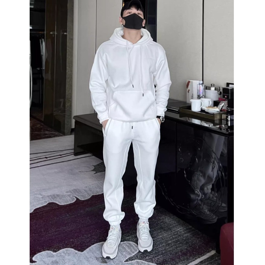 Bộ Nỉ Thể Thao Hoodie Phối Mũ Kèm Dây Rút Sành Điệu, Chất Liệu Nỉ Ngoại Mềm Mịn Thấm Hút Mồ Hôi Cực Tốt