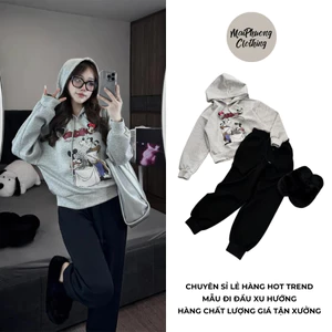 Sét áo 💥 HÀNG LOẠI 1 💥 Bộ đồ hình mickey chất nỉ cottton áo xám quần đen basic mẫu SETMICKEYNOI. P358