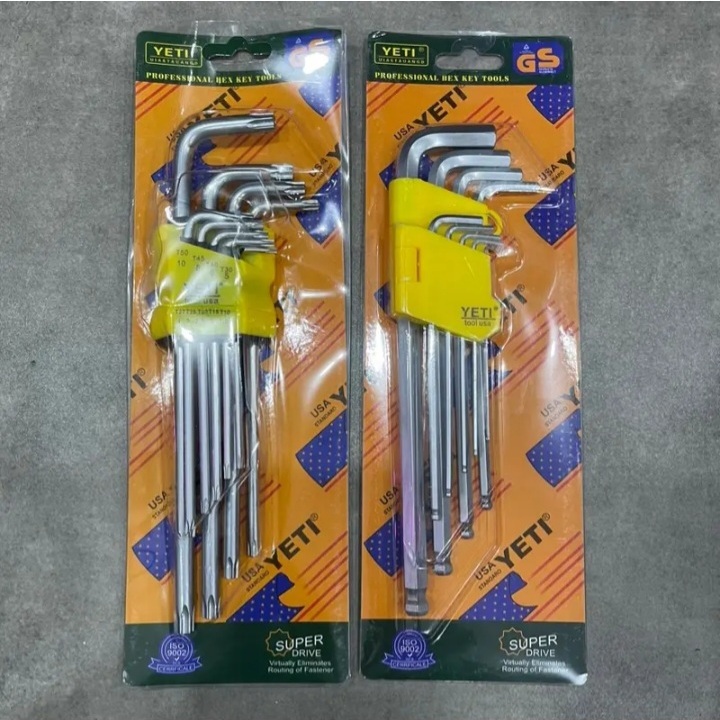 Bộ lục giác bi | bông YETY USA thép Cr-v 9 cây đầu bi 1.5-10mm và hoa thị T10-T50