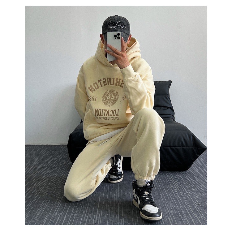 Set Nỉ Thể Thao Hoodie  Phối Chữ WASINGTON Sành Điệu, Chất Liệu Nỉ Ngoại Mềm Mịn Thấm Hút Mồ Hôi Cực Tốt
