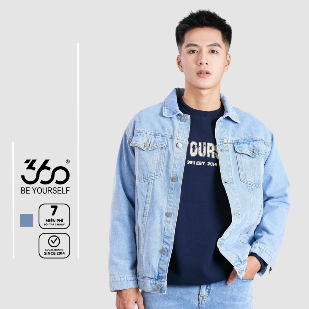 Áo Khoác jean Nam xanh dương thương hiệu thời trang 360Boutique chất liệu cotton cao cấp – AKBTK402
