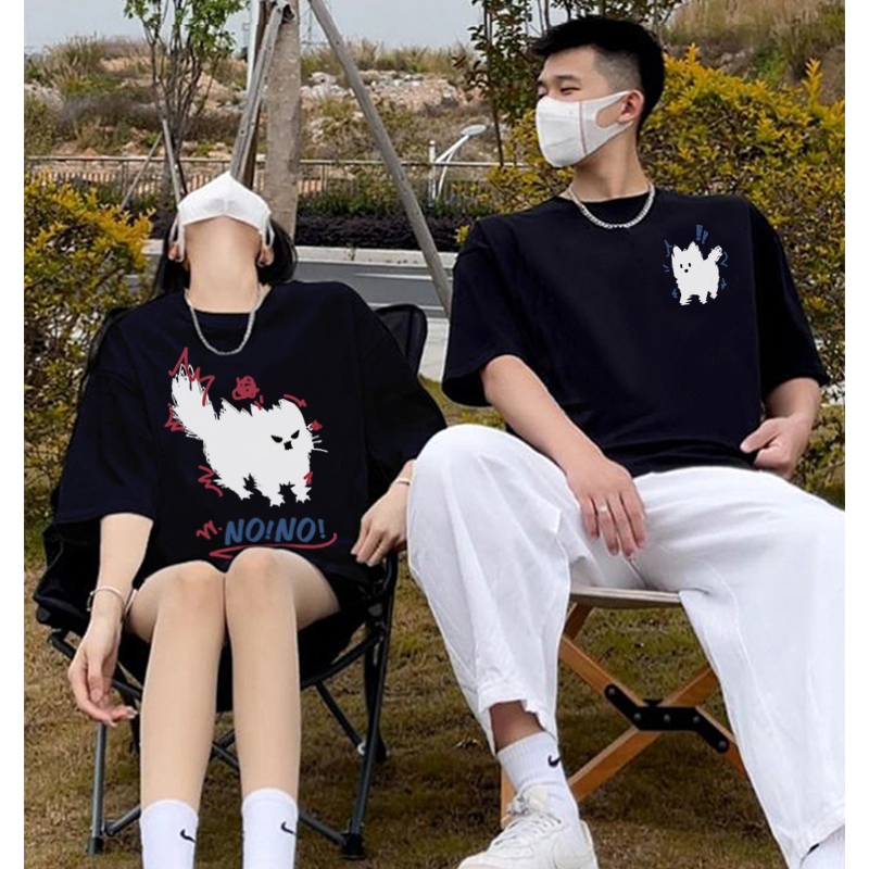 Áo thun cặp đôi HappyFamily - Áo đôi nam nữ họa tiết chú mèo và chó đáng yêu No No chất cotton 100