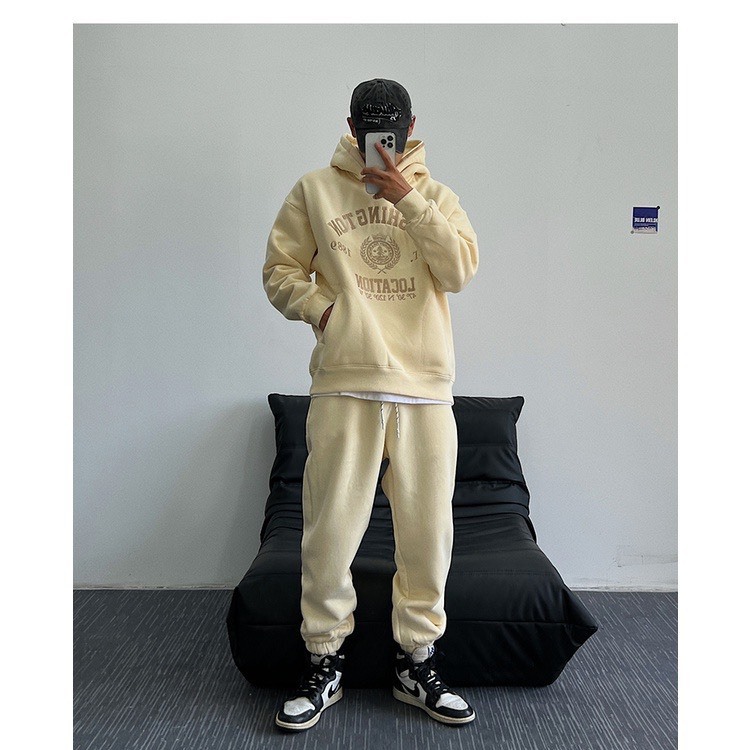 Set Nỉ Thể Thao Hoodie  Phối Chữ WASINGTON Sành Điệu, Chất Liệu Nỉ Ngoại Mềm Mịn Thấm Hút Mồ Hôi Cực Tốt