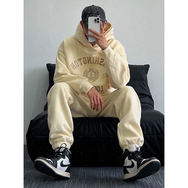 Set Nỉ Thể Thao Hoodie  Phối Chữ WASINGTON Sành Điệu, Chất Liệu Nỉ Ngoại Mềm Mịn Thấm Hút Mồ Hôi Cực Tốt
