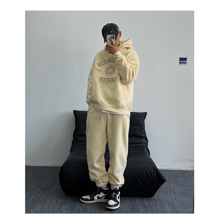 Set Nỉ Thể Thao Hoodie  Phối Chữ WASINGTON Sành Điệu, Chất Liệu Nỉ Ngoại Mềm Mịn Thấm Hút Mồ Hôi Cực Tốt