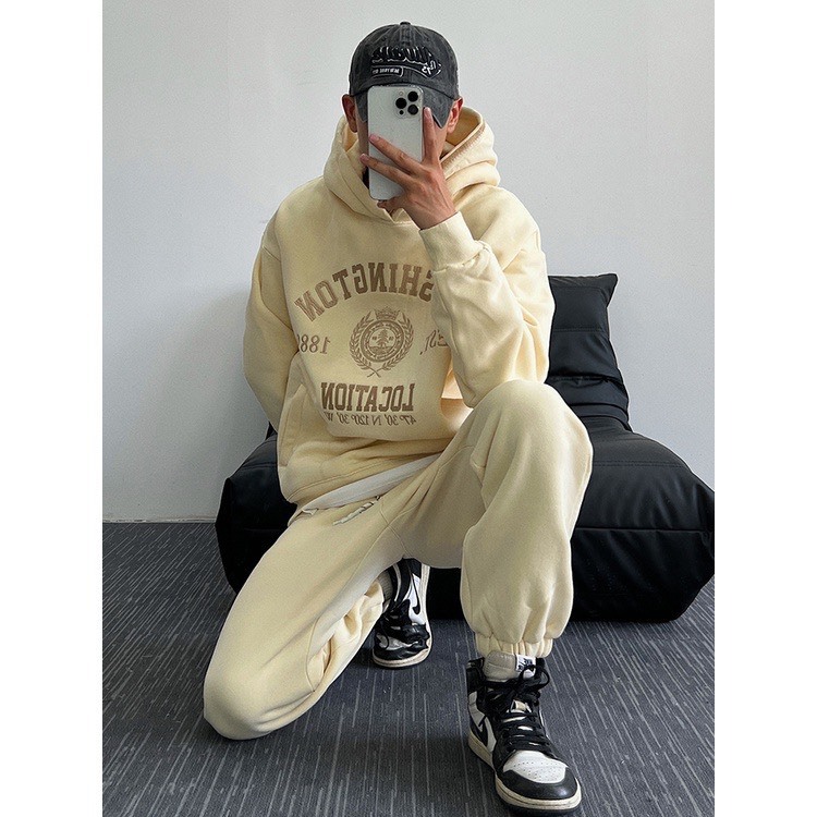 Set Nỉ Thể Thao Hoodie  Phối Chữ WASINGTON Sành Điệu, Chất Liệu Nỉ Ngoại Mềm Mịn Thấm Hút Mồ Hôi Cực Tốt