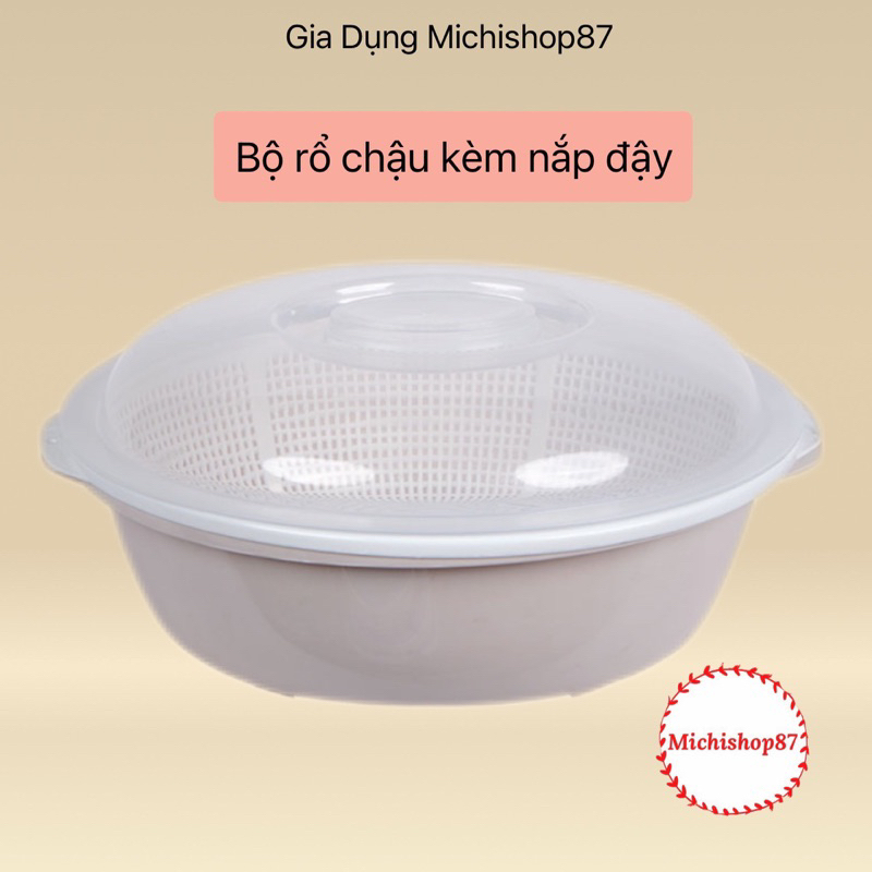 Rổ nhựa kèm chậu có nắp đậy 2 size Việt Nhật, rửa rau củ quả ráo nước ...