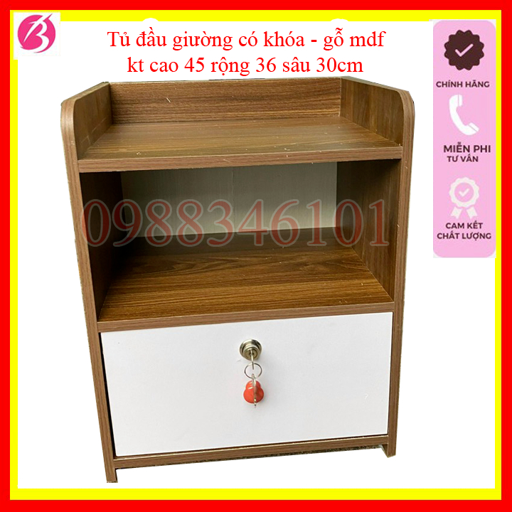 Tủ đầu giường có khóa, táp 1 ngăn, 2 ngăn, gỗ mdf chống thấm nước, nhiều mẫu lựa chọn