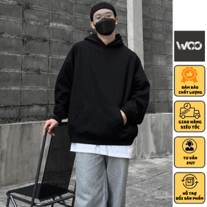 Áo hoodie nam nữ WoO kiểu dáng unisex cặp đôi chất nỉ ngoại cotton form rộng có mũ xám đen dày cao cấp