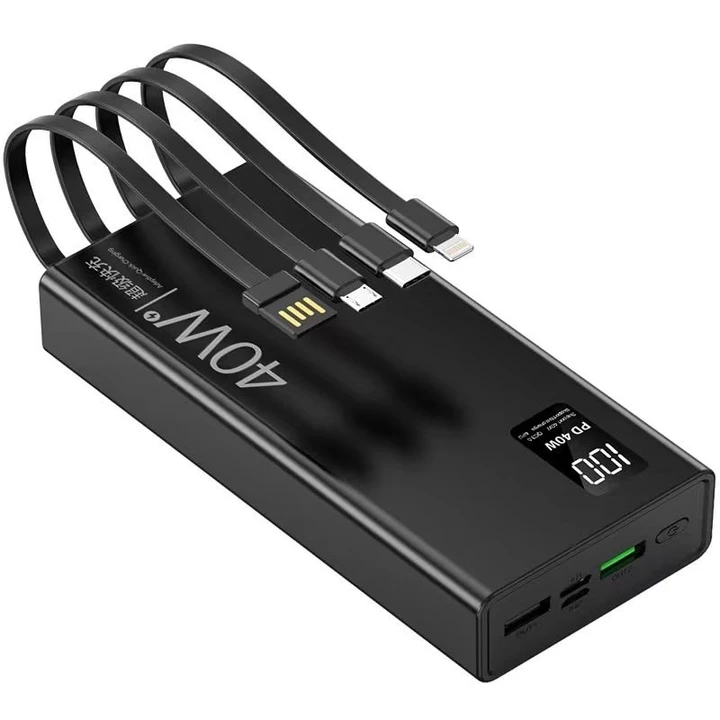 Pin Sạc Dự Phòng 20000mAh Sạc Nhanh 40W Gắn Kèm 4 Dây Cáp Sạc Sạc Nhanh 2 Chiều