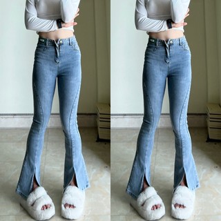 Quần jeans ống loe xẻ giữa màu xanh sáng tôn dáng Yến Tee Shop #0022