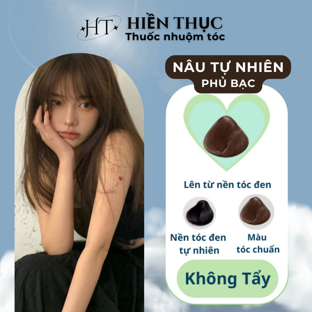 Thuốc nhuộm tóc màu Nâu Tự Nhiên tặng kèm dụng cụ nhuộm | Thuốc nhuộm tóc Hiền Thục