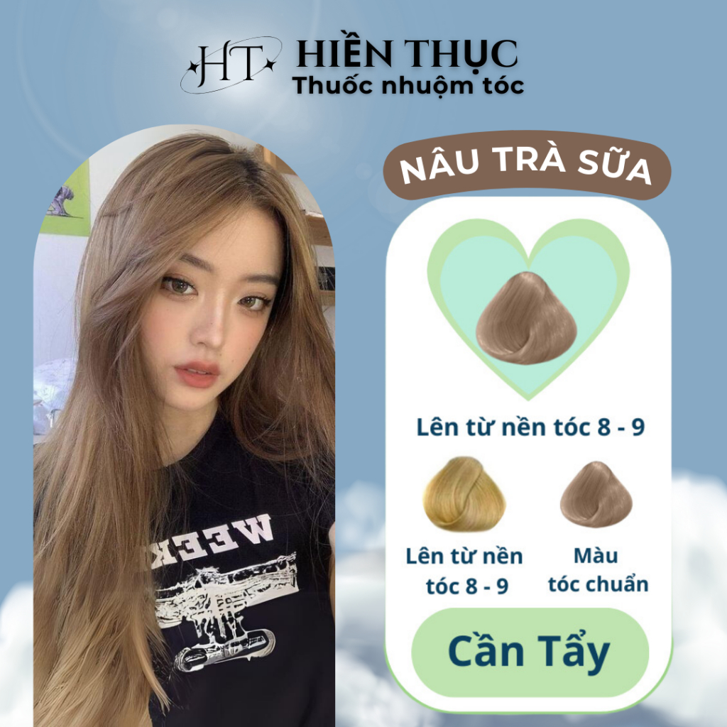 Thuốc nhuộm tóc màu Nâu Trà Sữa tặng kèm dụng cụ nhuộm | Thuốc nhuộm tóc Hiền Thục