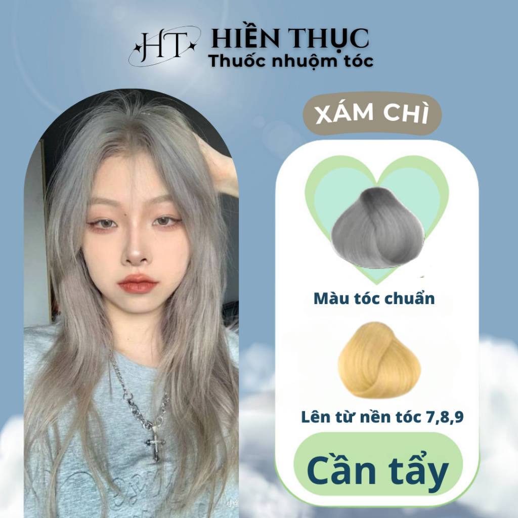 Thuốc nhuộm tóc màu Xám Chì tặng kèm dụng cụ nhuộm | Thuốc nhuộm tóc Hiền Thục