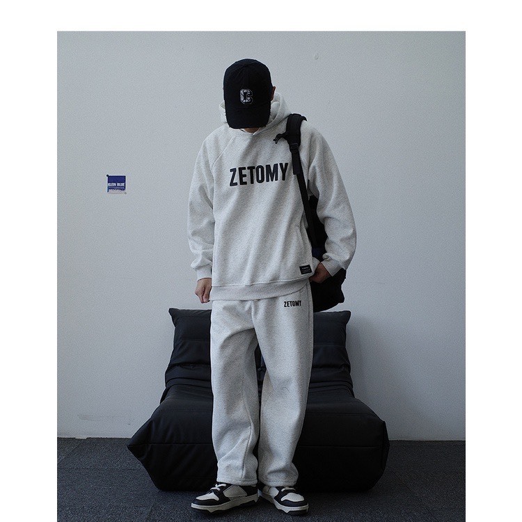 Bộ Nỉ Thể Thao Hoodie Phối Chữ ZETOMY Sành Điệu, Chất Liệu Nỉ Ngoại Mềm Mịn Thấm Hút Mồ Hôi Cực Tốt