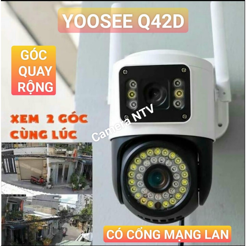 Camera Yoosee PTZ 2 Mắt Q42D Xem 2 Màn Hình Cùng Lúc Độ Phân Giải 5.0MP Xoay 360 Độ Đêm
