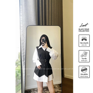 Set áo sơ mi tay phồng phối áo vest liền cao cấp LUST chất liệu dày dặn thiết kế đẹp - M141