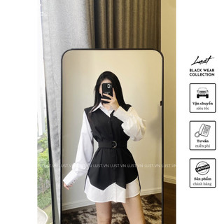 Set áo sơ mi tay phồng phối áo vest liền cao cấp LUST chất liệu dày dặn thiết kế đẹp - M141