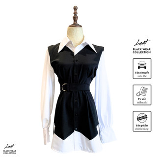 Set áo sơ mi tay phồng phối áo vest liền cao cấp LUST chất liệu dày dặn thiết kế đẹp - M141